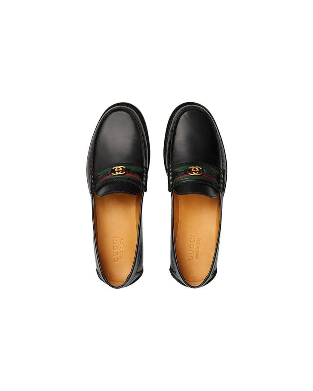 Gucci Black Loafer With Interlocking G And Web Leather' for men