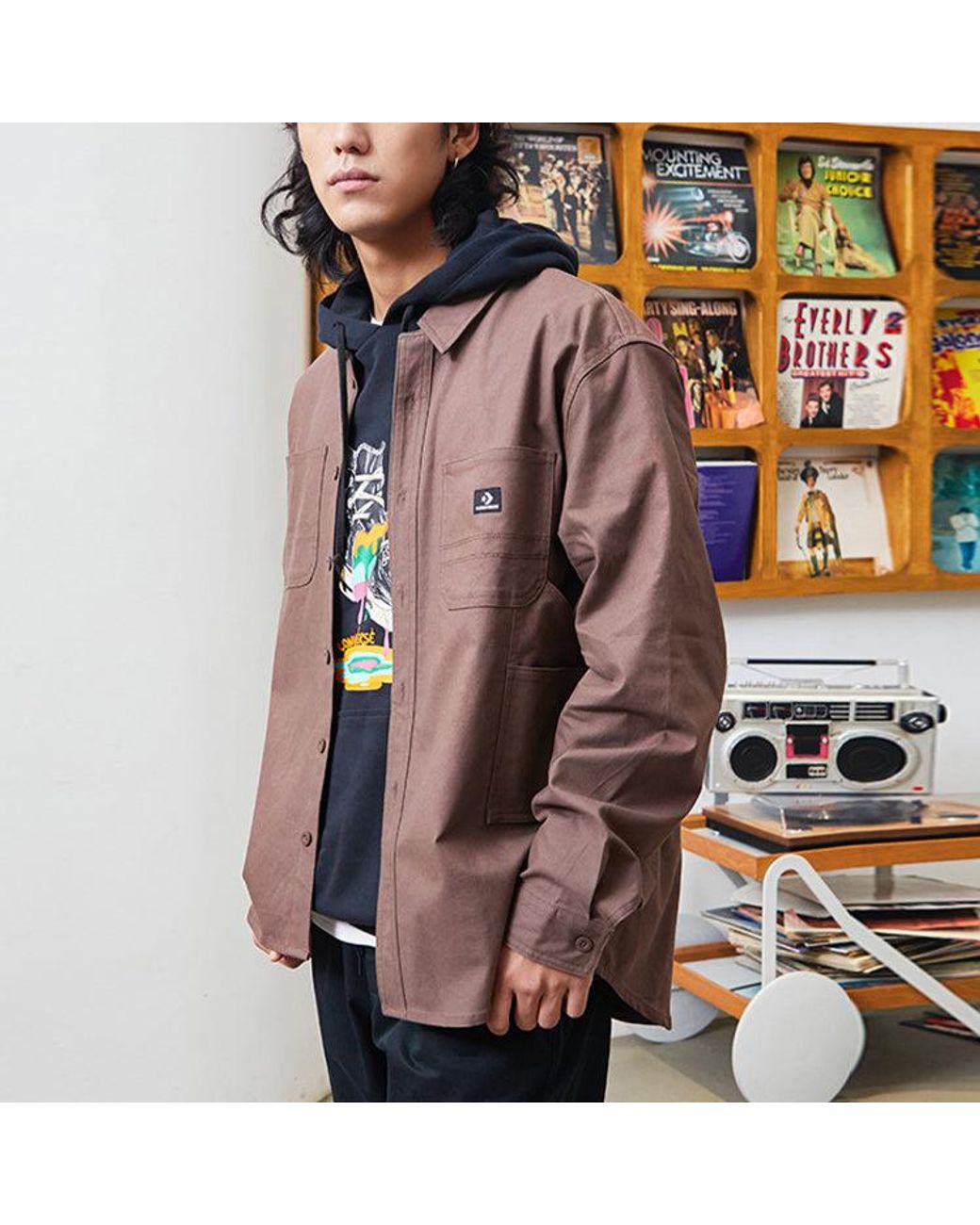 Converse Brown Carpenter Pocket Button Down Long Sleeve Shirt 'Brazil Nut' for men