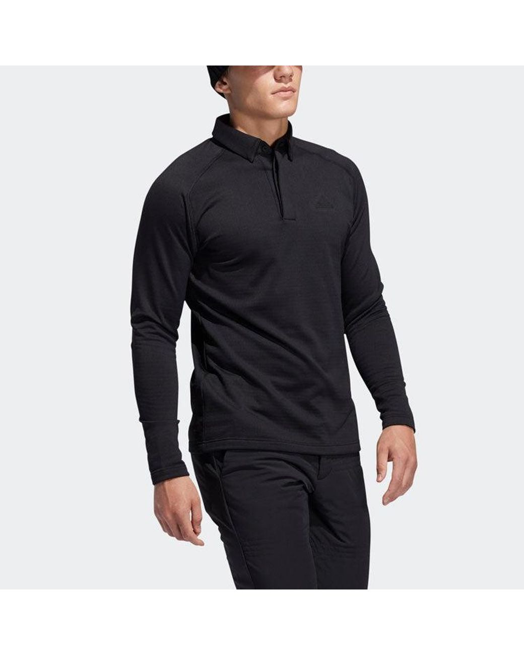 Adidas Black Golf Sports Fleece Long Sleeves Polo for men