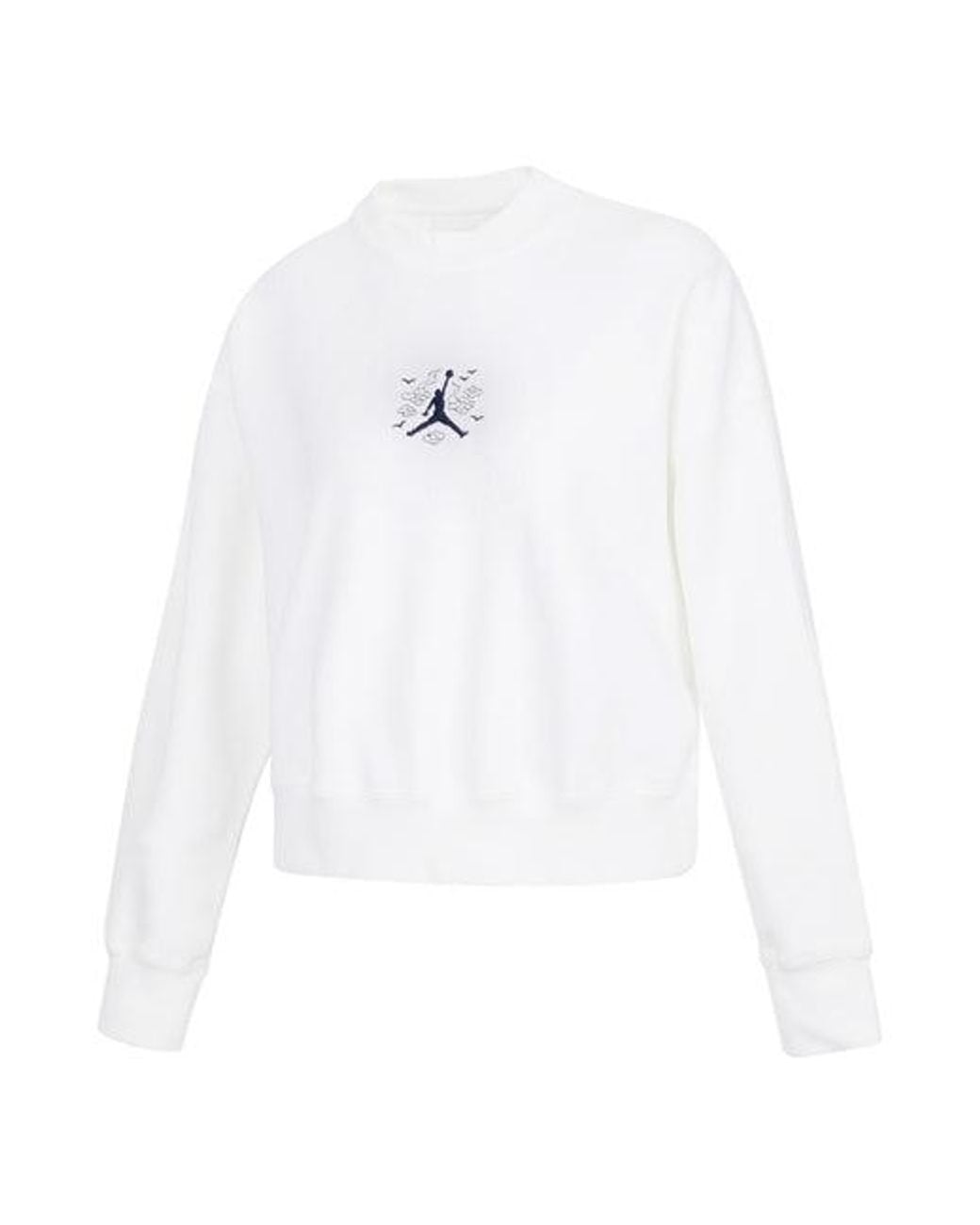 Nike White (Wmns) Jordan Solid Color Embroidered Round Neck Long Sleeves Hoodie