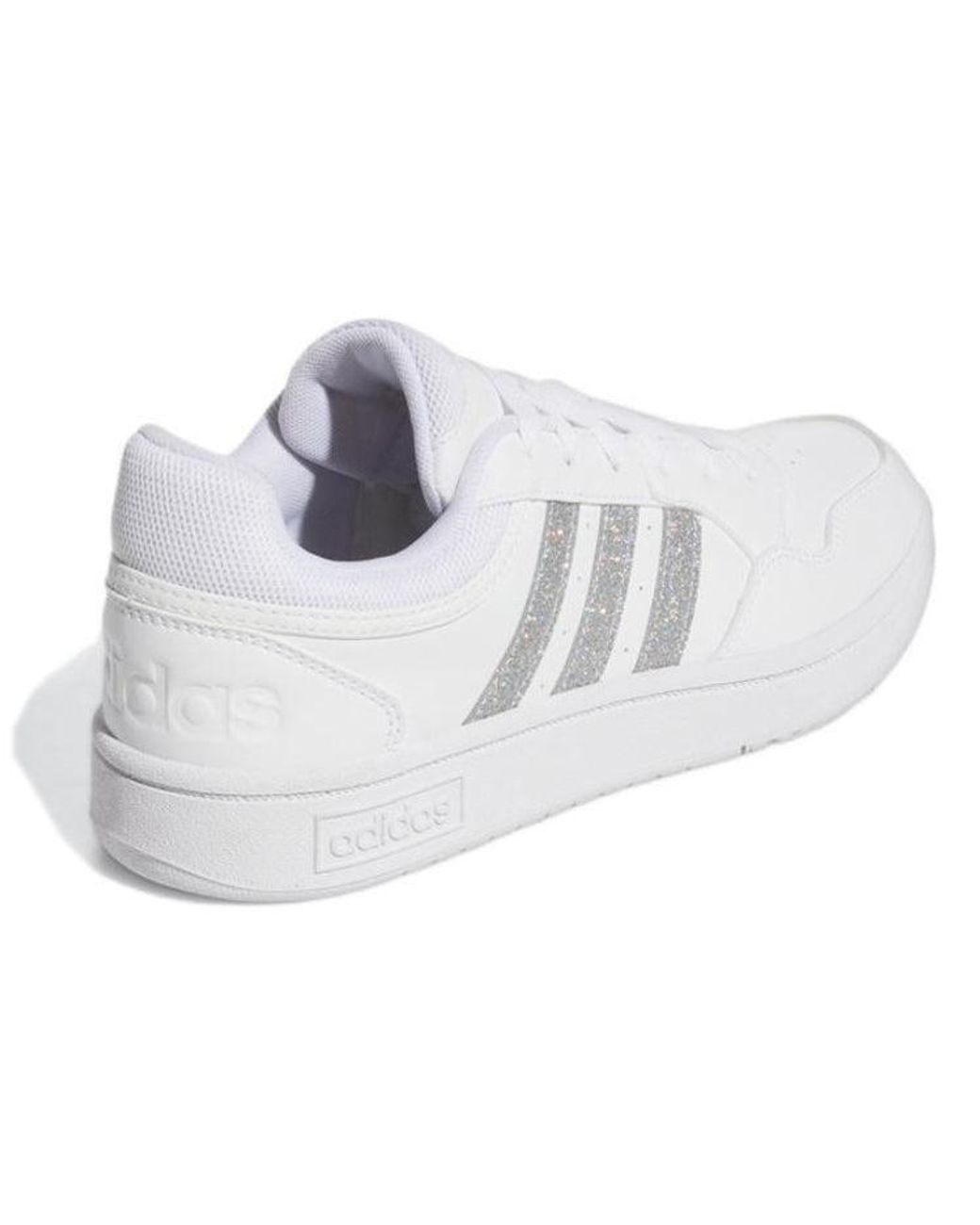 Adidas White (Wmns) Hoops 3.0 Low Cut Tennis Shoes Metallic'