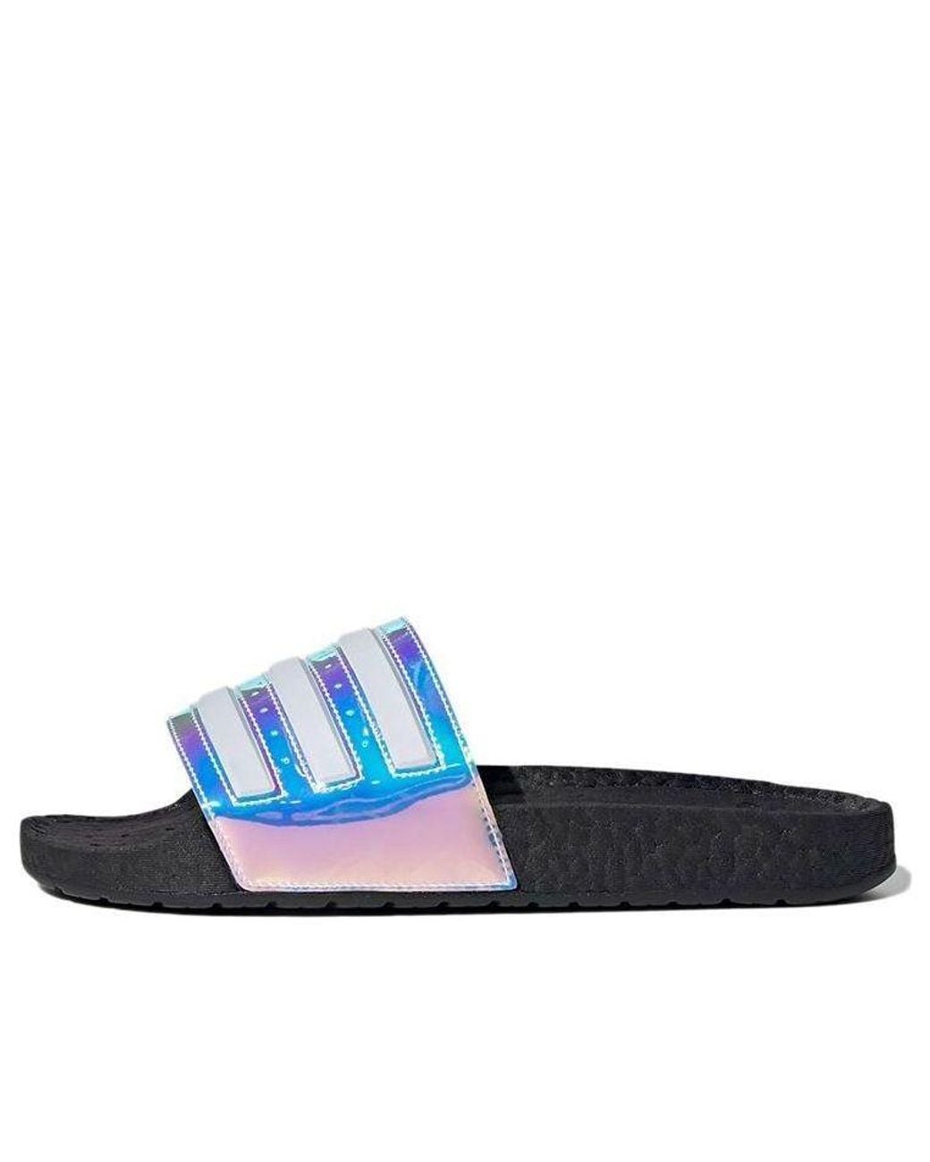 Adidas Blue Adilette Boost Slides 'Iridescent' for men