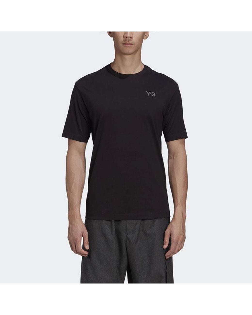 Adidas Black Y-3 Small Logo Printing Round Neck Short Sleeve T-Shirt for men