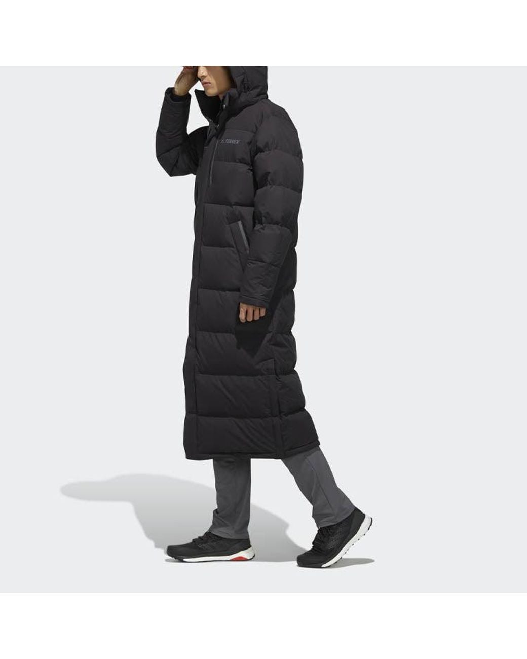 Adidas Black Xplr Dwn Bench Stay Warm Solid Color Mid-Length Hooded Down Jacket for men