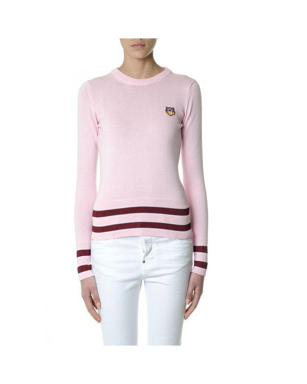 KENZO Pink (Wmns) Tiger Embroidered Round Neck Long Sleeves Pullover Hoodie