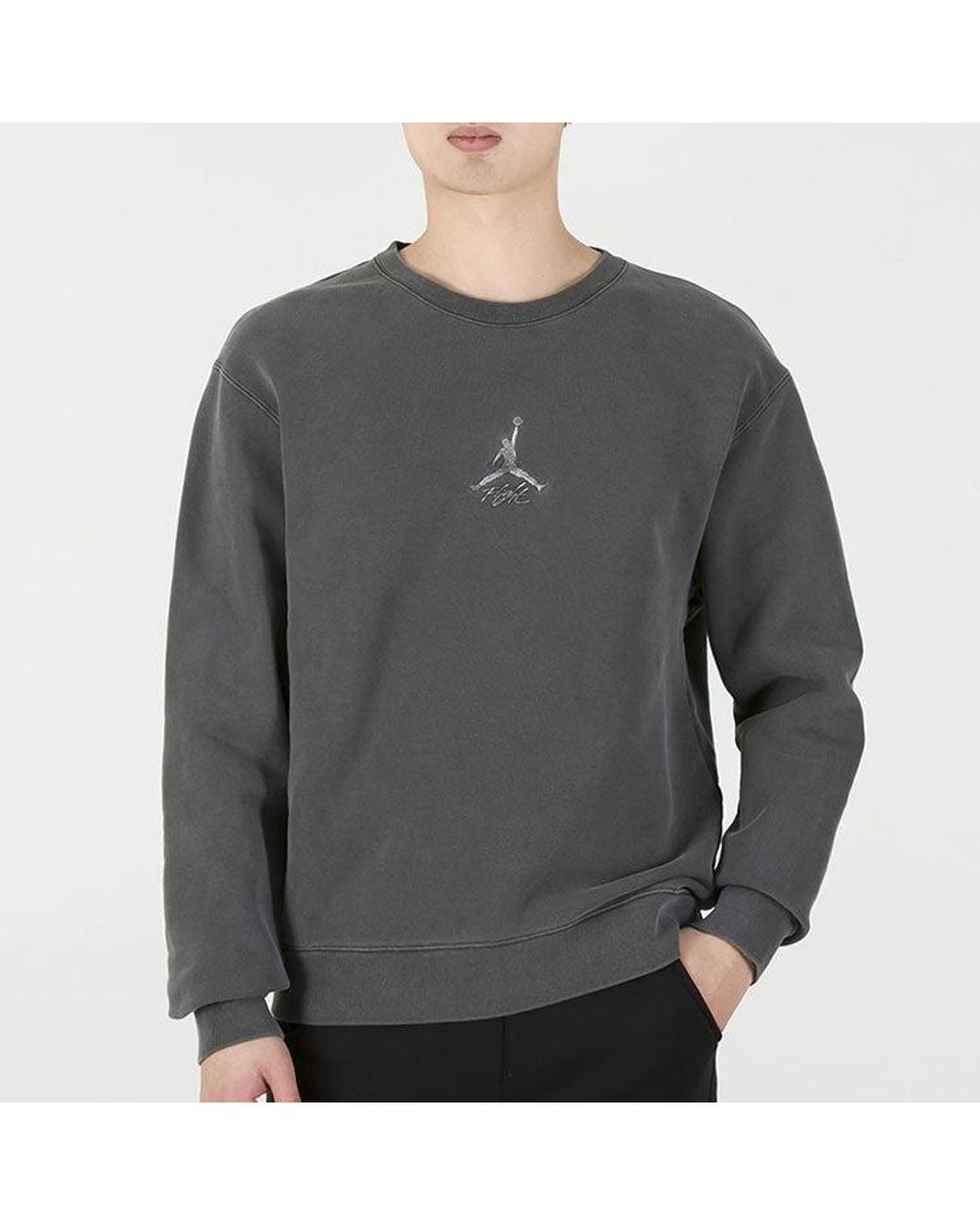 Nike Gray As J Flt Hrtg Flc Crew Embroidered Logo Sports Solid Color Knit Pullover Round Neck Autumn for men