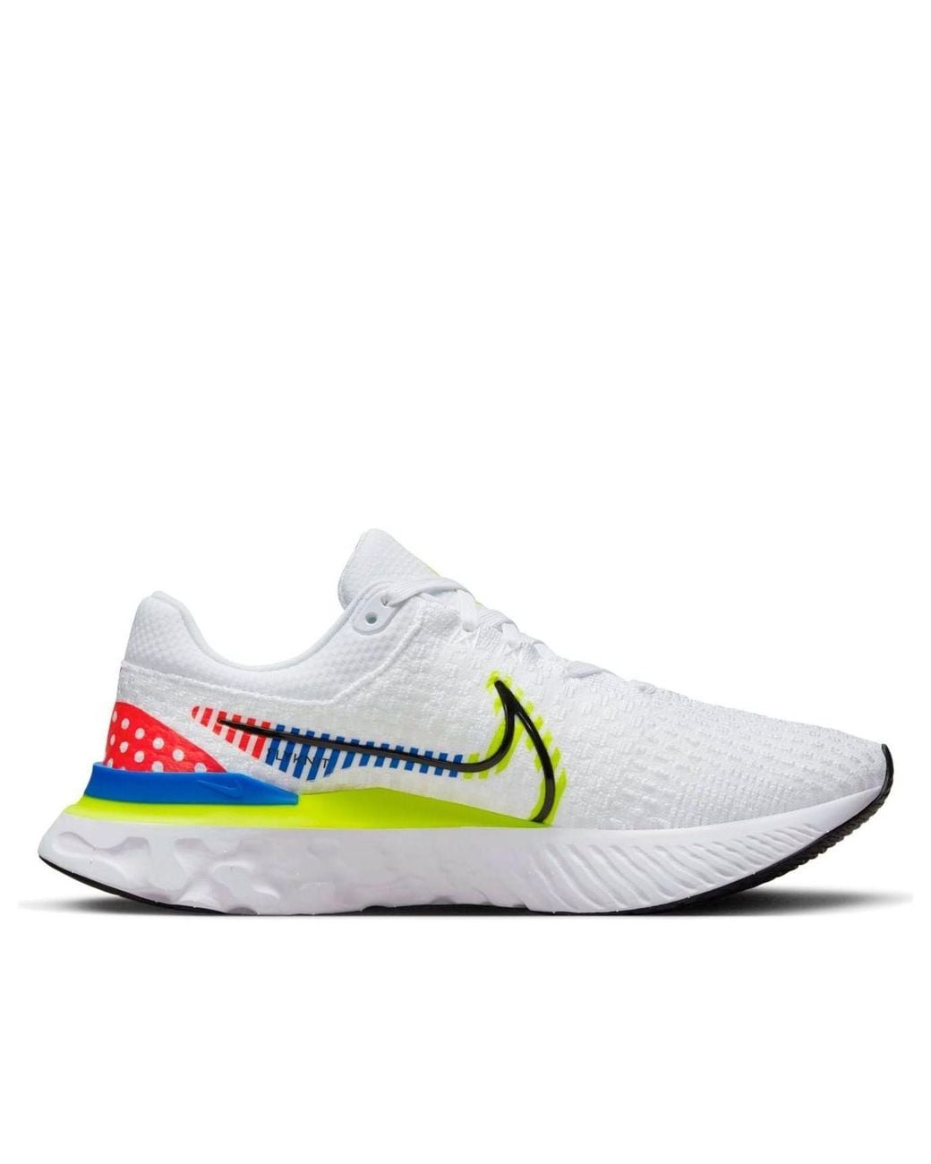 Nike White React Infinity Run Flyknit 3 Premium Racer Volt' for men