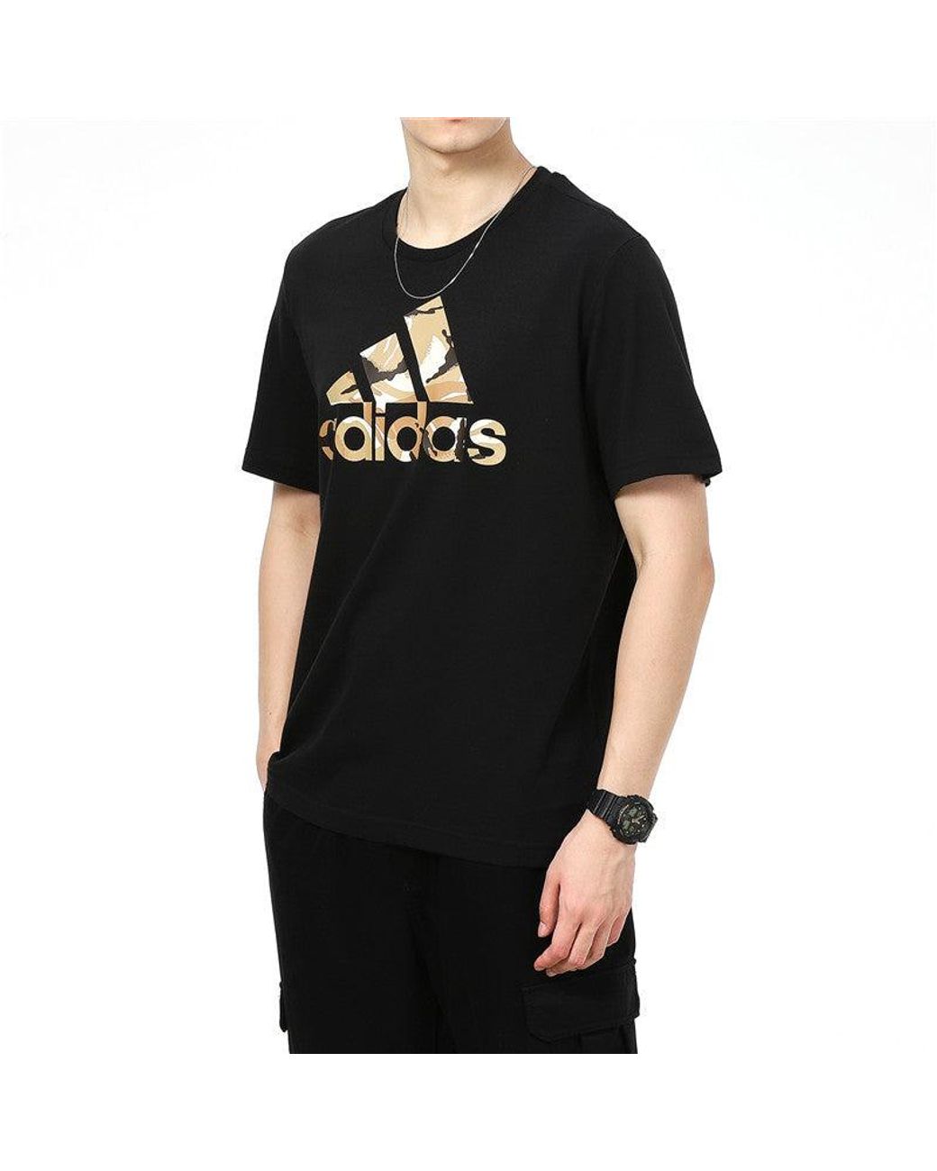 Adidas Black Camo T Camouflage Logo Printing Sports Short Sleeve for men