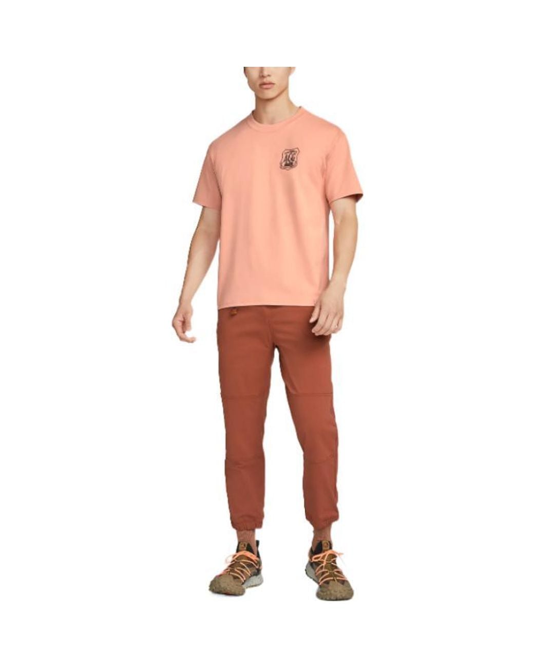 Nike Orange Acg Minimalistic Alphabet Logo Printing Casual Round Neck Short Sleeve T-Shirt for men