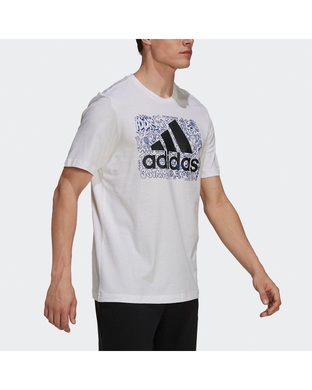 Adidas White M Ddlbmb L T Graffiti Printing Logo Sports Short Sleeve for men
