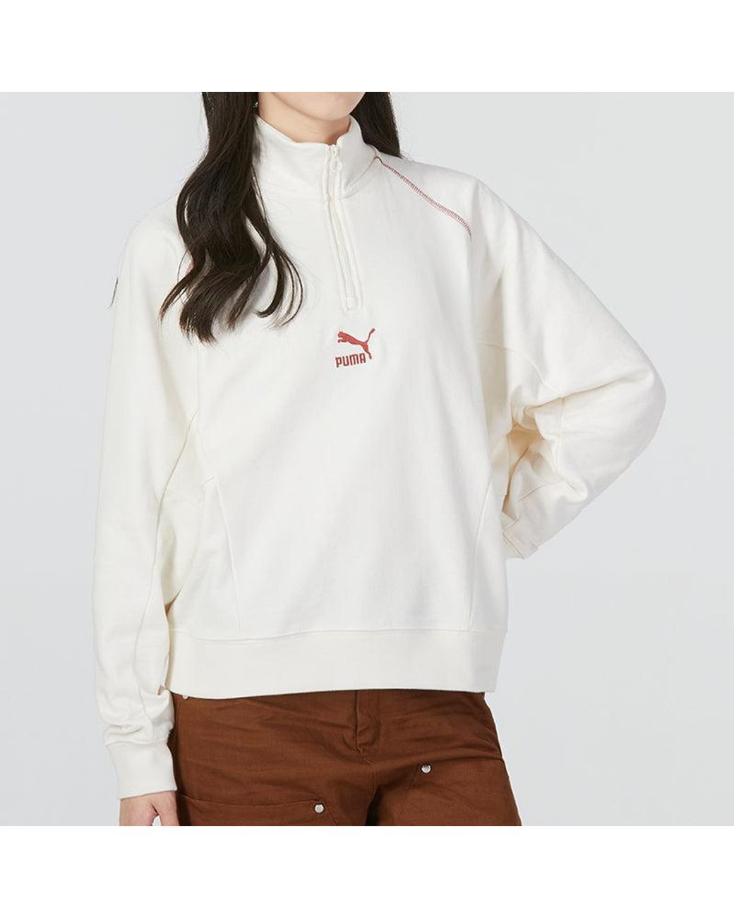 PUMA White (Wmns) Das Cc Graphic Half-Zip Crew