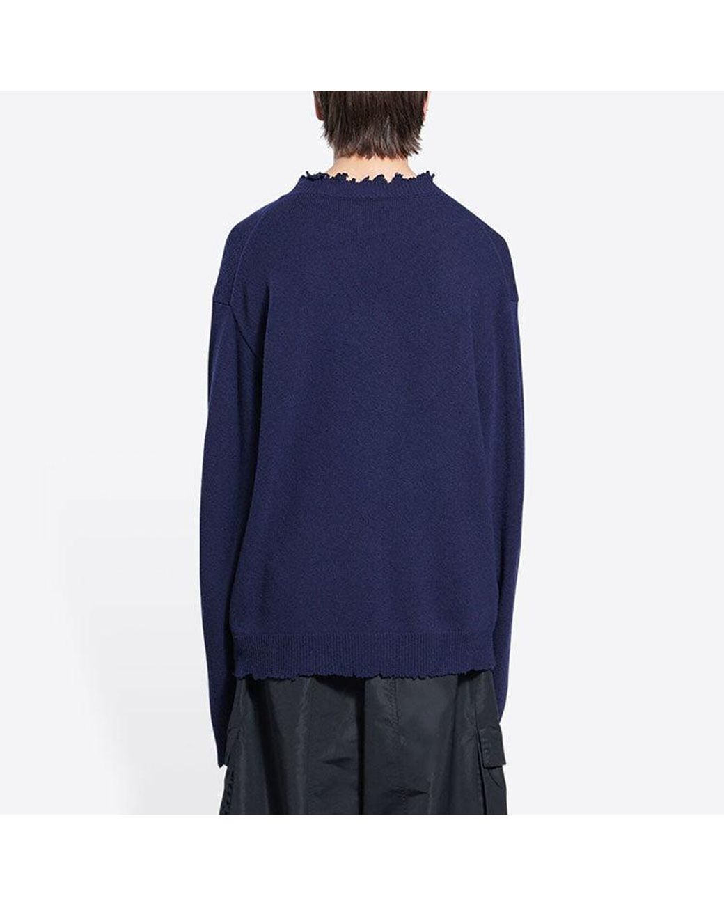 Balenciaga Blue Double B Highneck Wool Knit Sweater for men