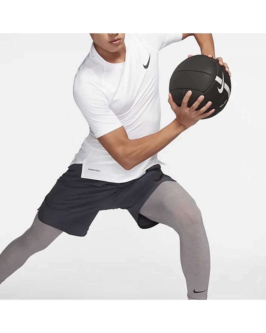 Nike White Pro Training Tight Tops Short Sleeve for men