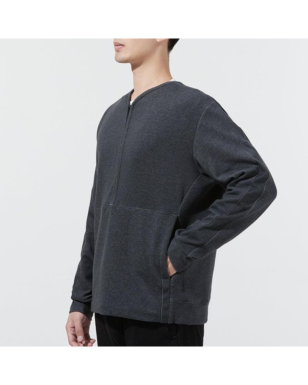 Nike Gray Sports Half Zipper Knit Pullover Long Sleeves T-Shirt for men