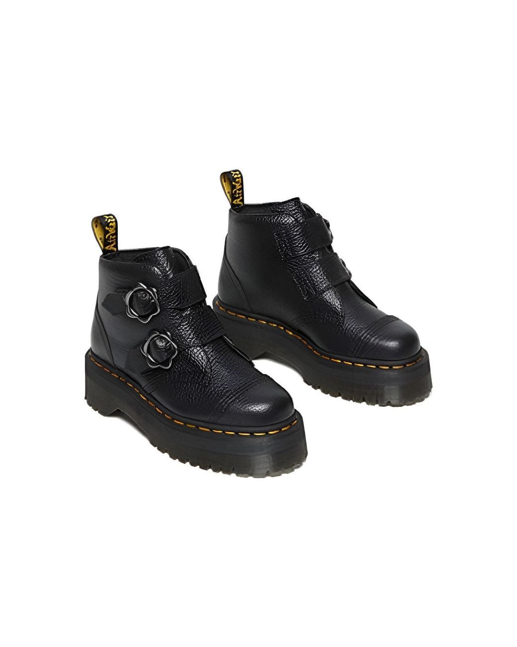 Dr. Martens Black (Wmns) Devon Flower Buckle Leather Platform Boots