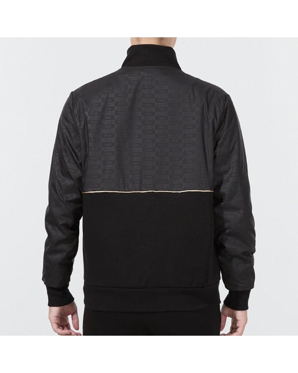 PUMA Black Luxe Jacket Logo Casual Sports Knit Stand Collar Asia Sizing for men