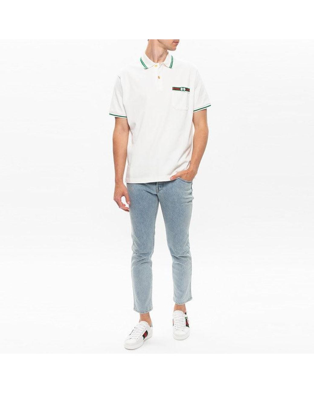 Gucci White Web Logo Cotton Polo for men