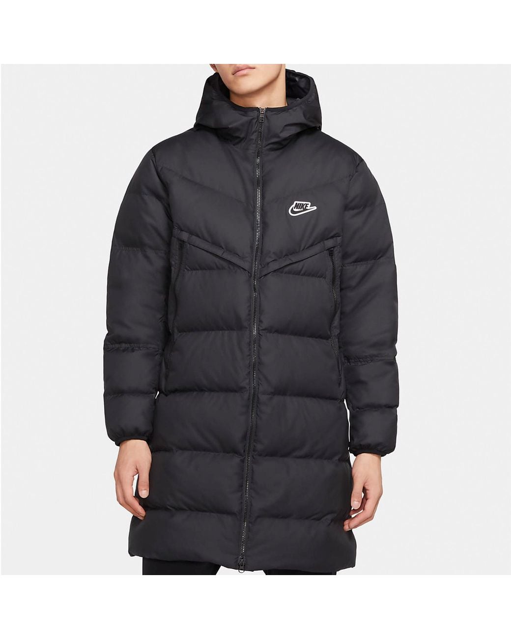 Nike Black Sportswear Down-Fill Windrunner Stay Warm Windproof Mid-Length Hooded Down Jacket for men