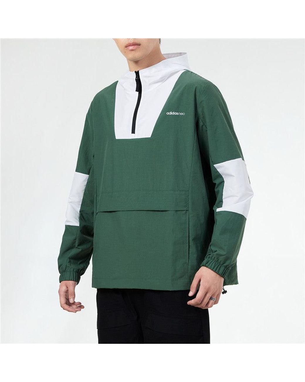Adidas Green Sports Running Training Casual Half Zipper Hooded Jacket for men