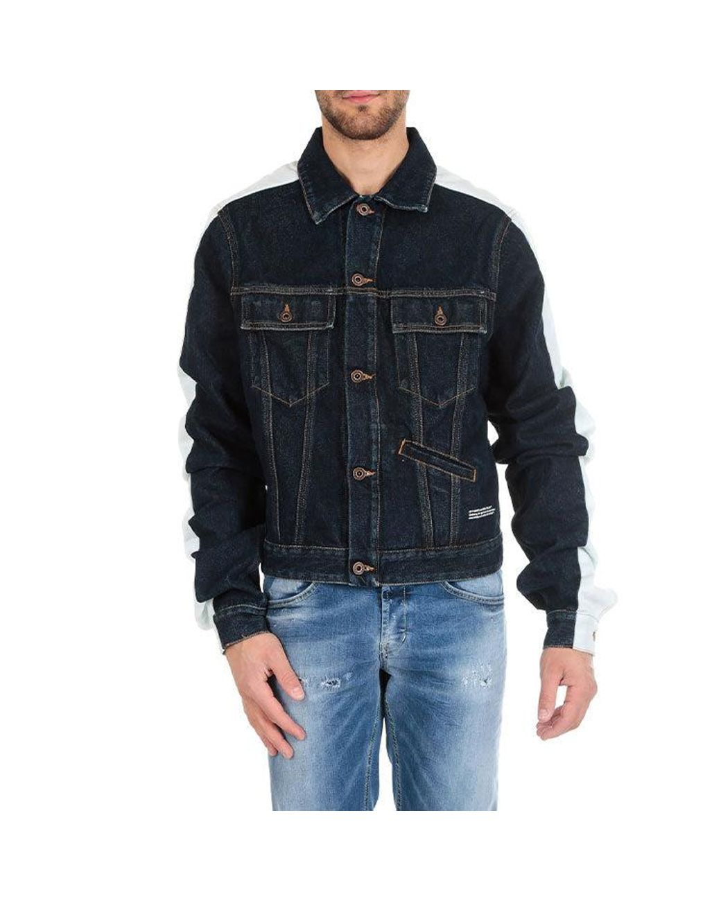 Off-White c/o Virgil Abloh Blue Splicing Sleeve Denim Jacket for men