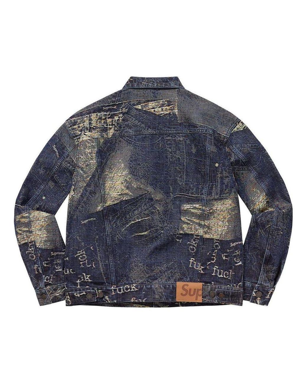 Supreme Blue Archive Denim Jacquard Trucker Jacket for men