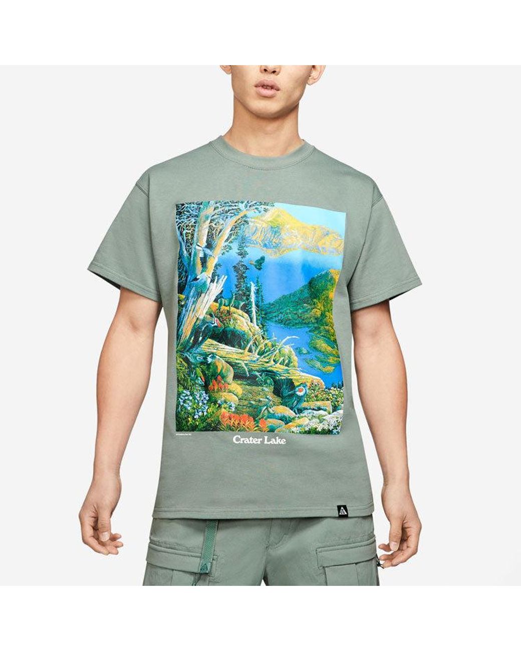 Nike Green Acg Crater Lake Sports Printing Pattern Round Collar for men