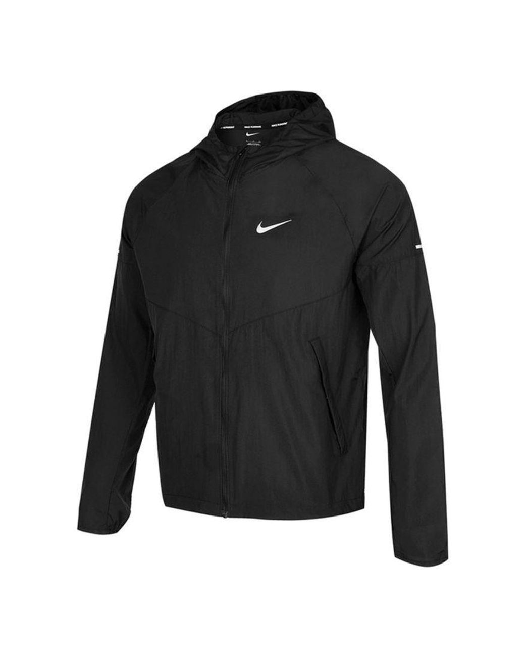 Nike Black As Nk Rpl Miler Jkt Jacket Reflective Logo Print Woven Sports Hooded Jacket for men