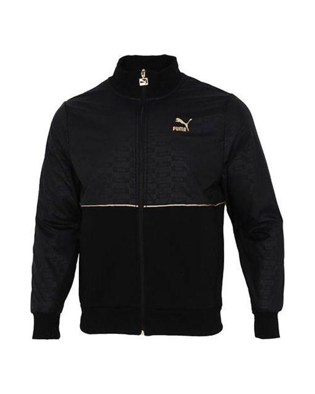 PUMA Black Luxe Jacket Logo Casual Sports Knit Stand Collar Asia Sizing for men