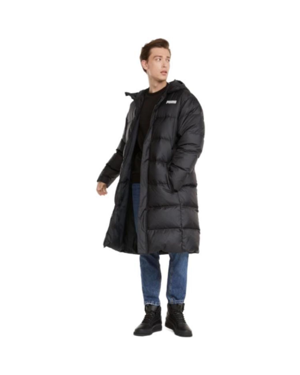 PUMA Black Long Oversized Down Coat for men