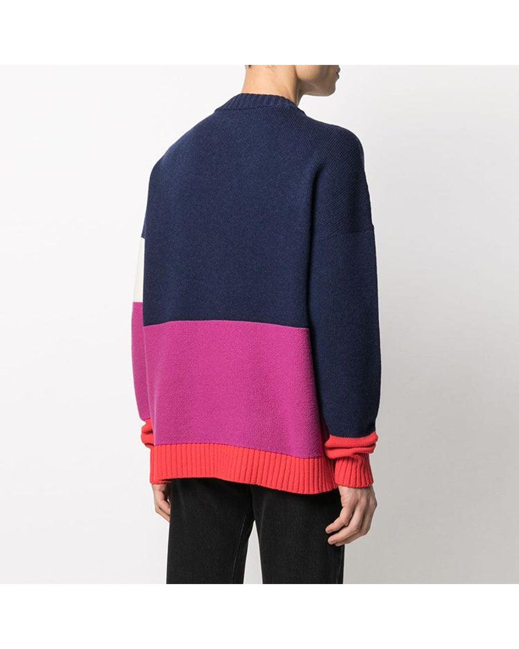 Off-White c/o Virgil Abloh Blue Ss21 Colorblock Logo Round Neck Long Sleeves for men