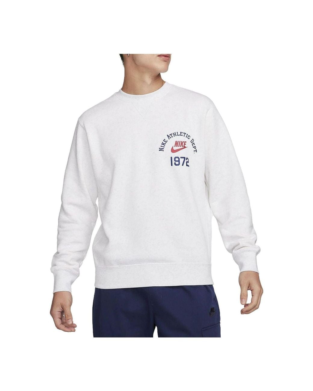 Nike White Sportswear Club Fleece Crew-Neck Sweatshirt for men