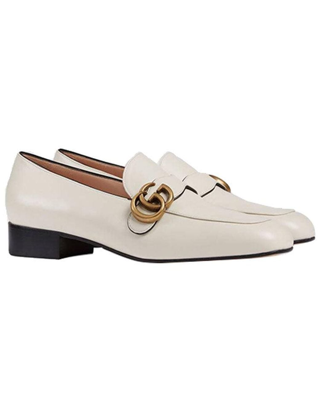 Gucci White (Wmns) Double G Leather Loafers