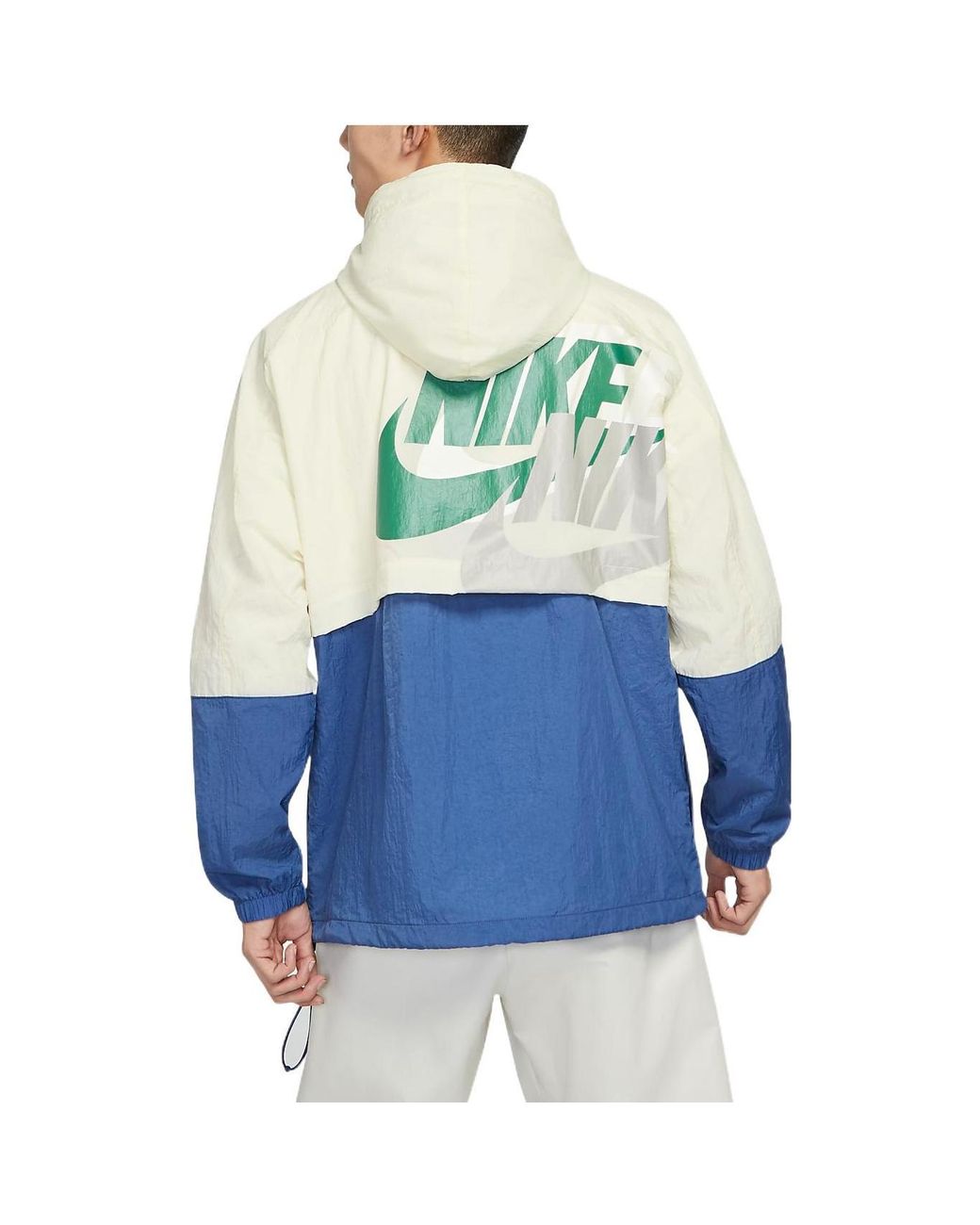 Nike Blue Sportswear Lightweight Back Printing Breathable Athleisure Casual Sports Woven Jacket Autumn Lime for men
