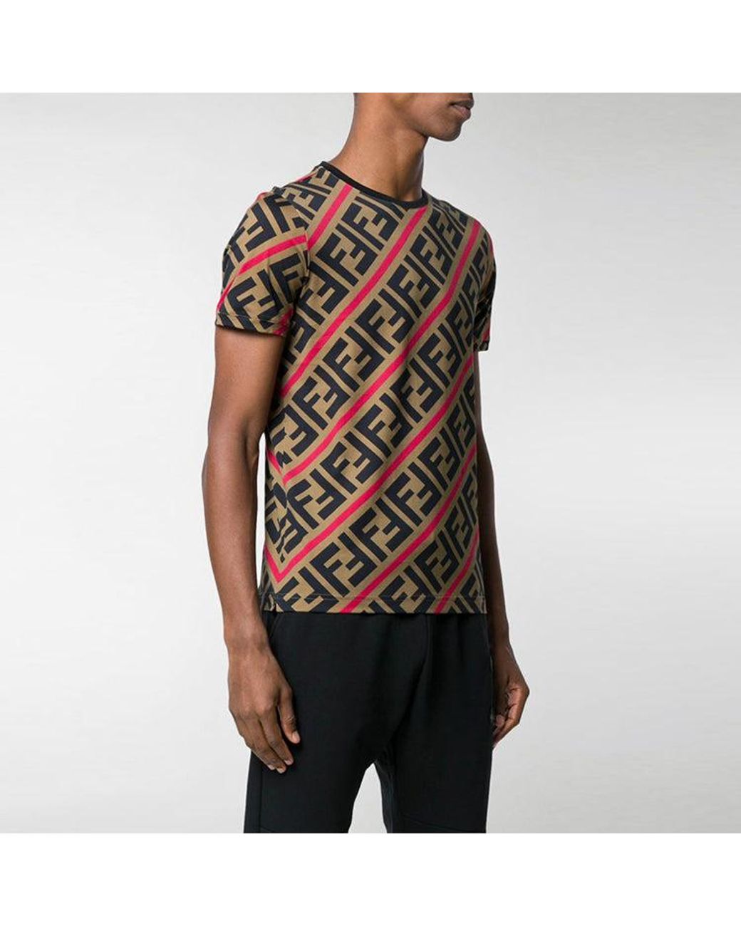 Fendi Black Ss21 Ff Pattern Printing Short Sleeve for men