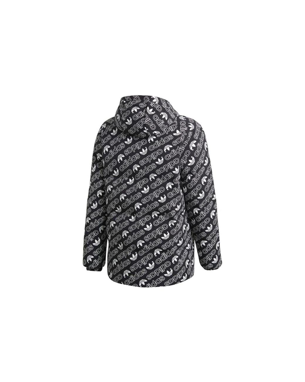Adidas Gray Originals Monogram Jkt Full Print Logo Reversible Stay Warm Hooded Down Jacket for men