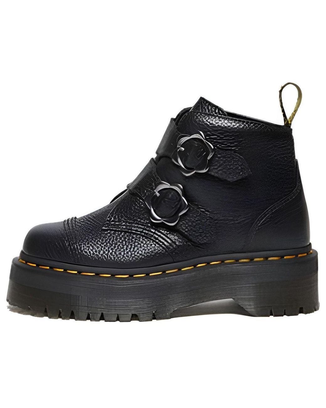 Dr. Martens Black (Wmns) Devon Flower Buckle Leather Platform Boots