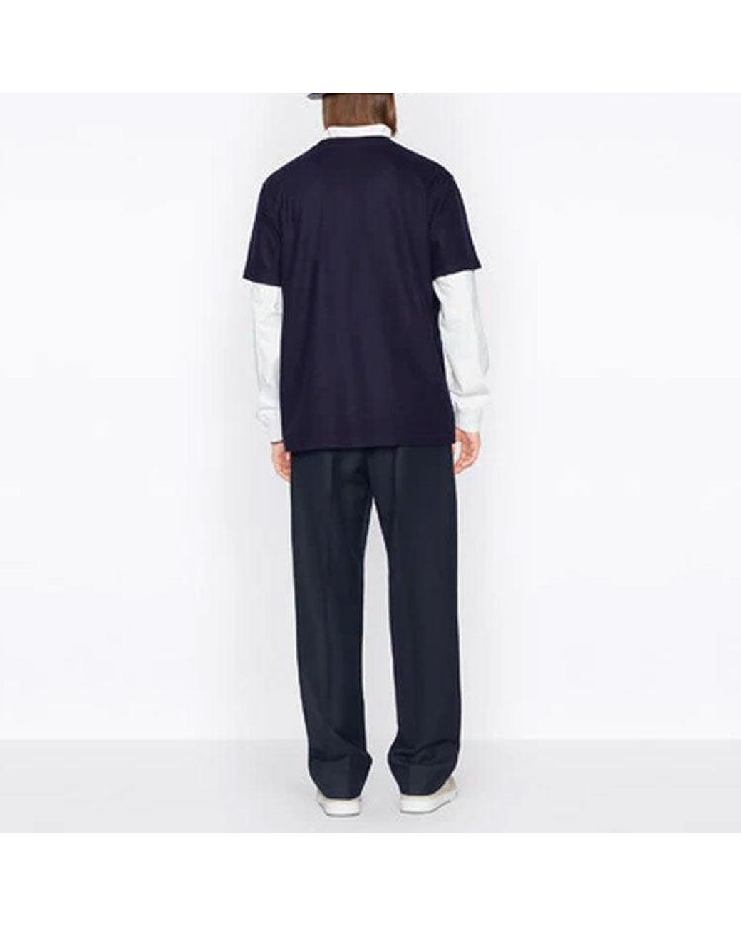 Dior Blue Ss22 Embroidered Plain Weave Knit Short Sleeve T-Shirt for men