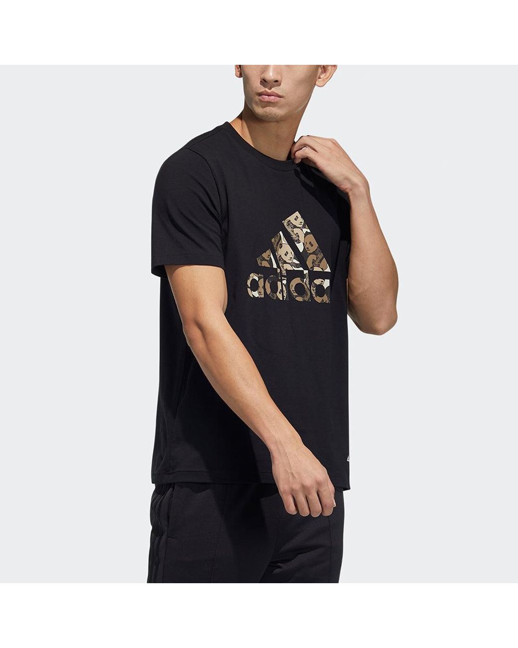 Adidas Black China Tee M Panda Crew Neck Sports Short Sleeve