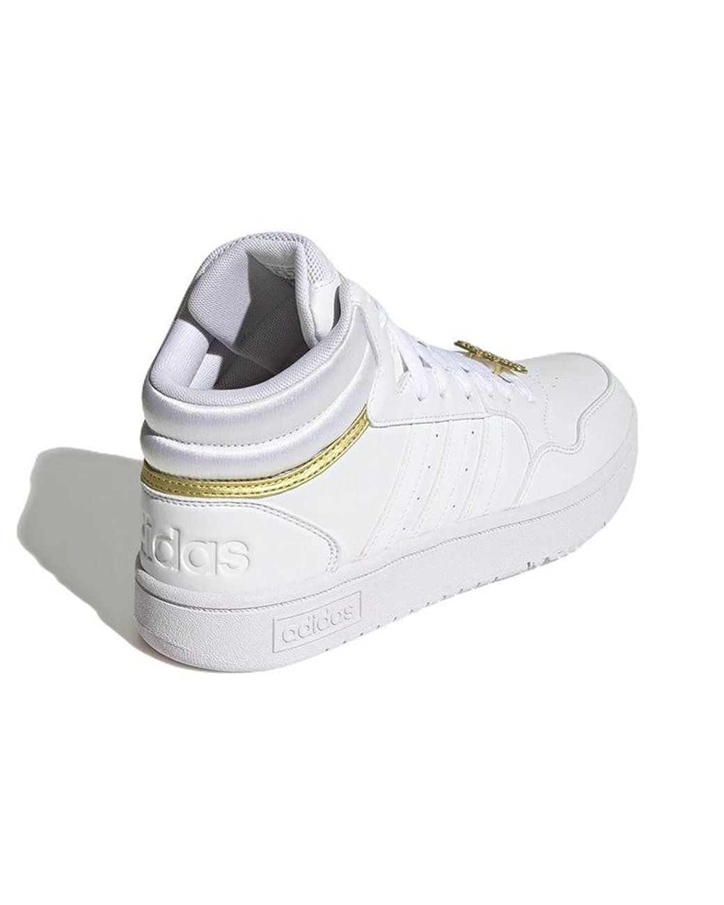 Adidas White (Wmns) Hoops 3.0 Mid Classic Shoes Metallic'