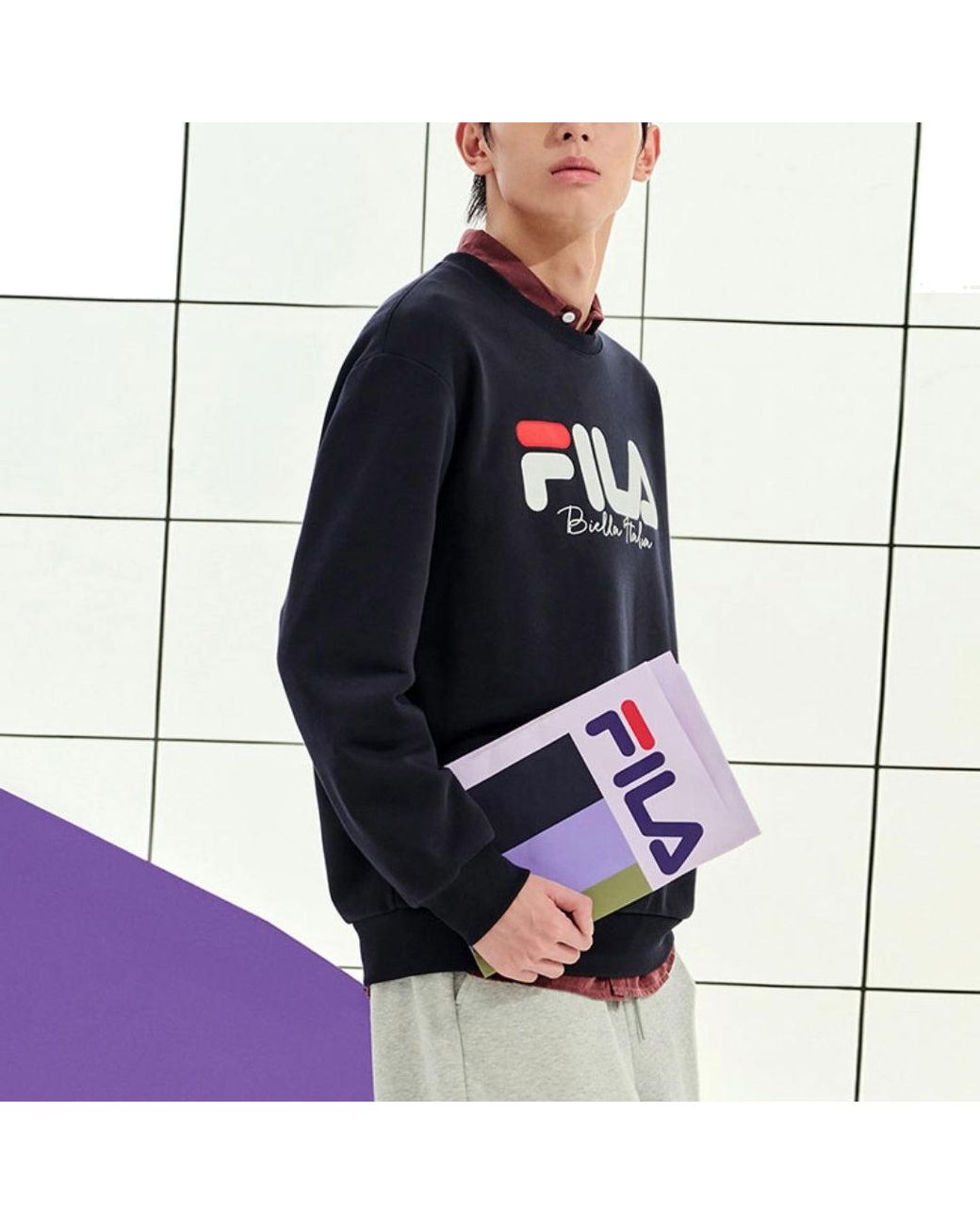 Fila Blue Classic Logo Crew Sweater for men