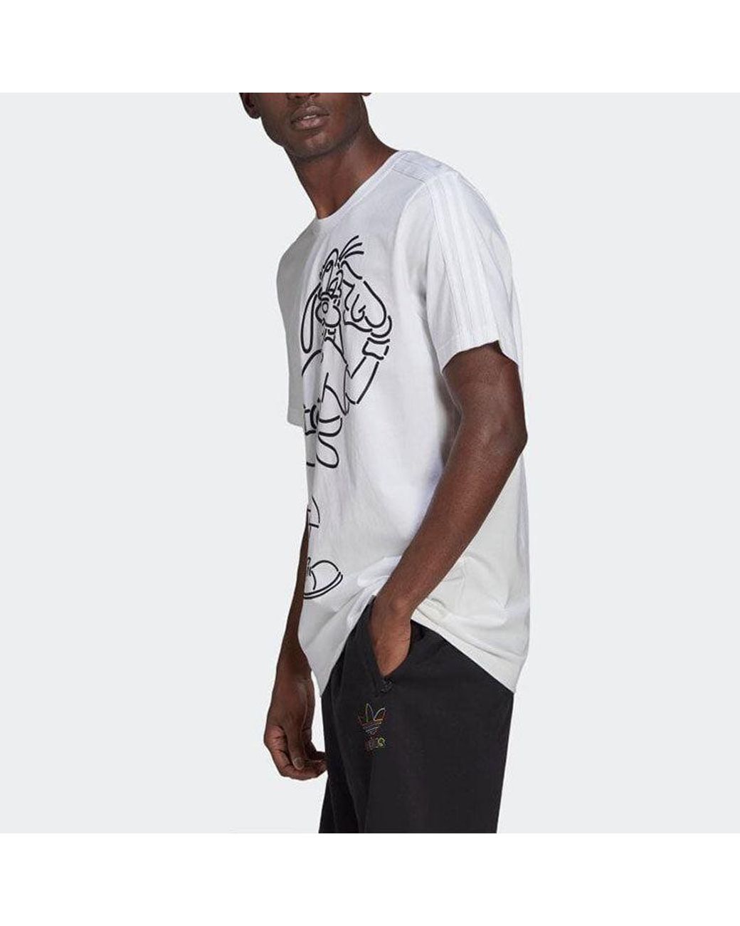 Adidas White Originals X Isney Crossover Cartoon Printing Casual Breathable Stripe Pattern Sports Short Sleeve for men