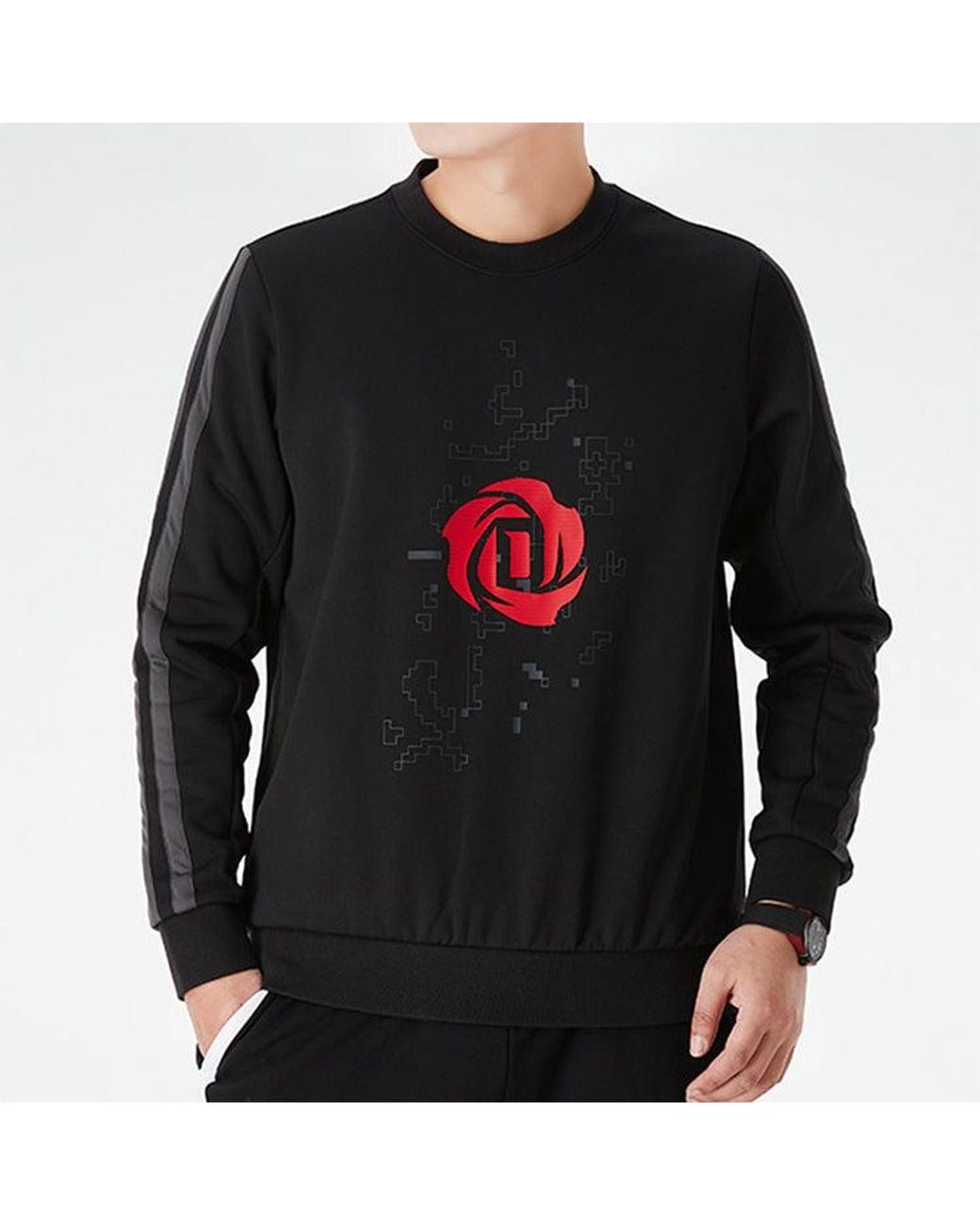 Adidas Blue Rose Crew Printing Fleece Lined Stay Warm Sports Round Neck Pullover for men