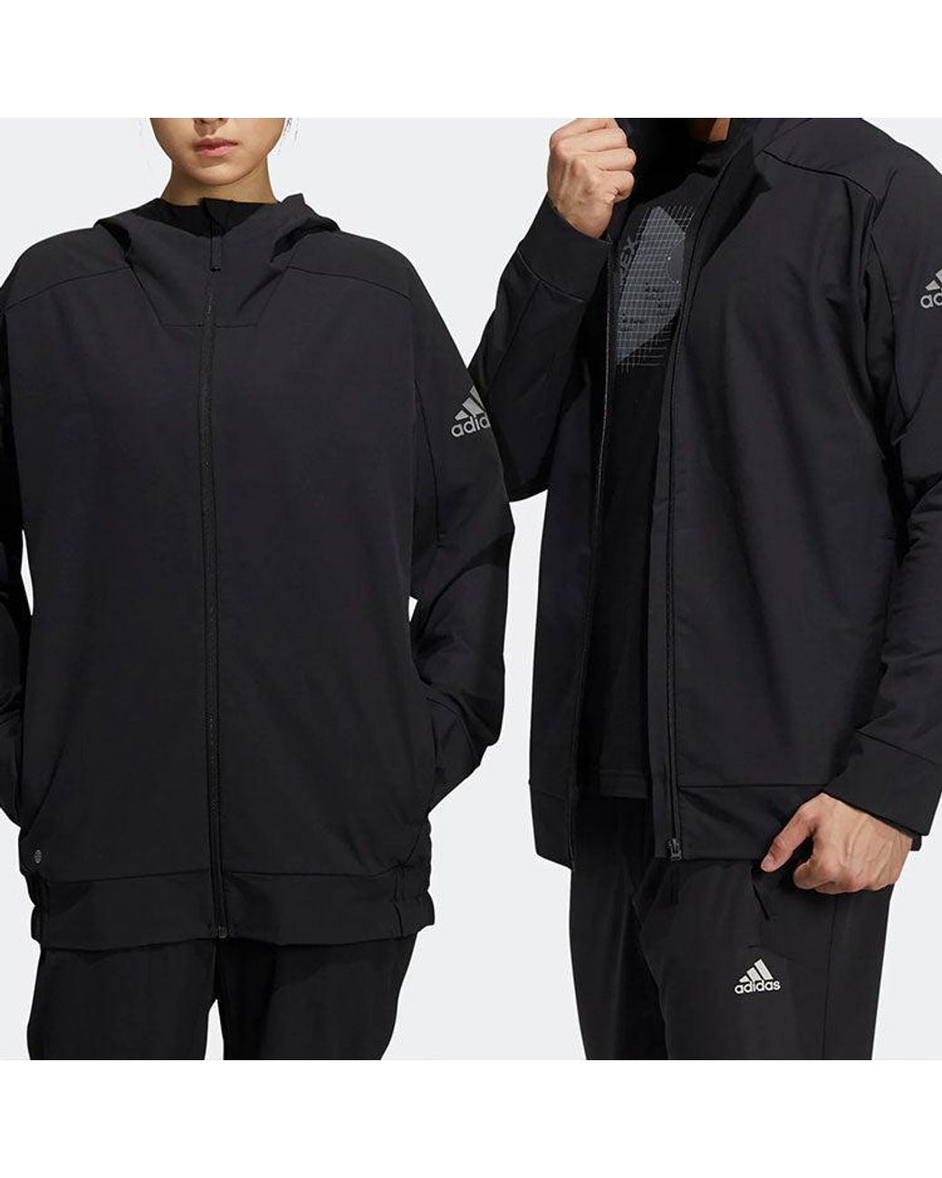 Adidas Black Athleisure Casual Sports Hooded Jacket Couple Style for men