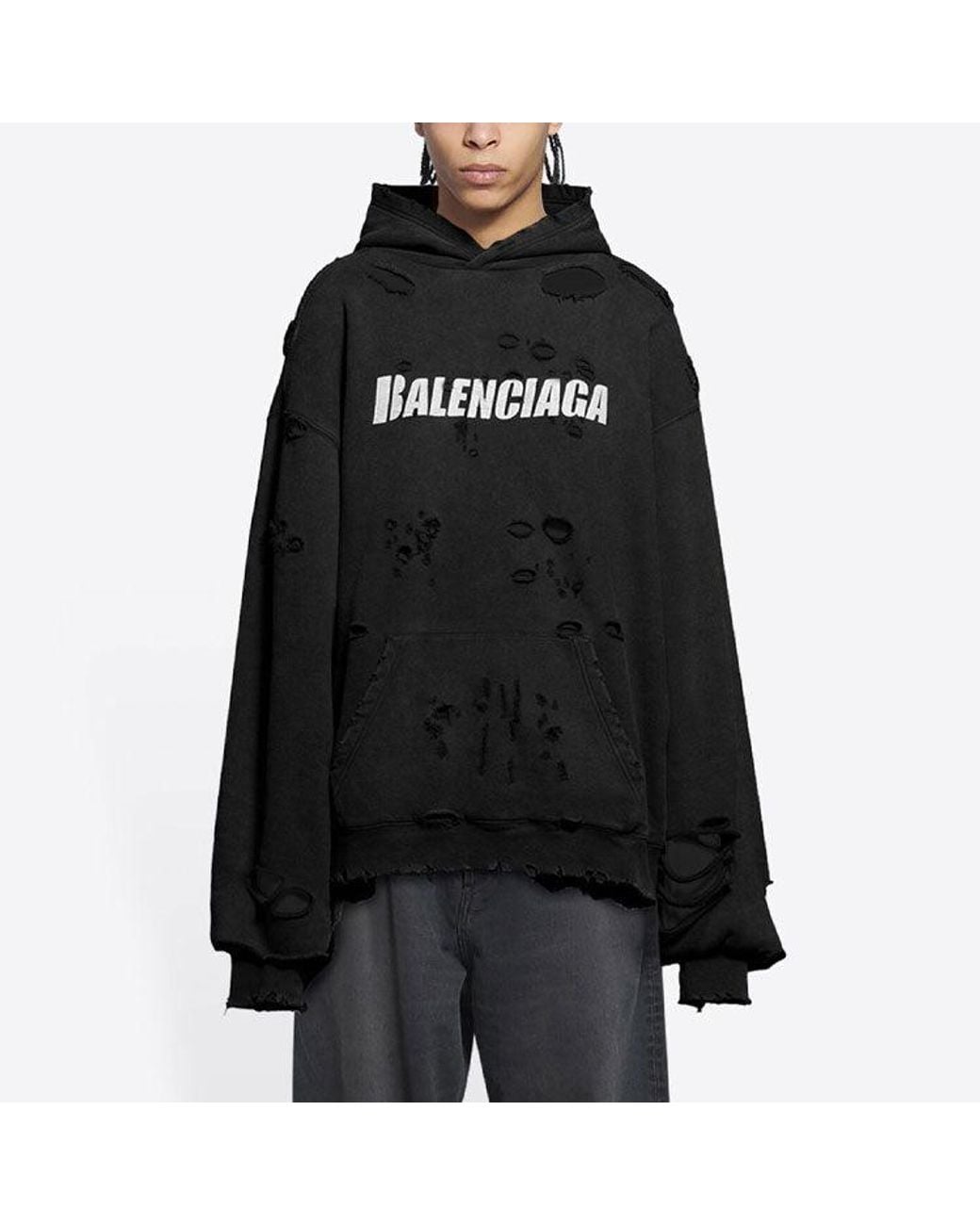 Balenciaga Black Caps Destroyed Hoodie for men