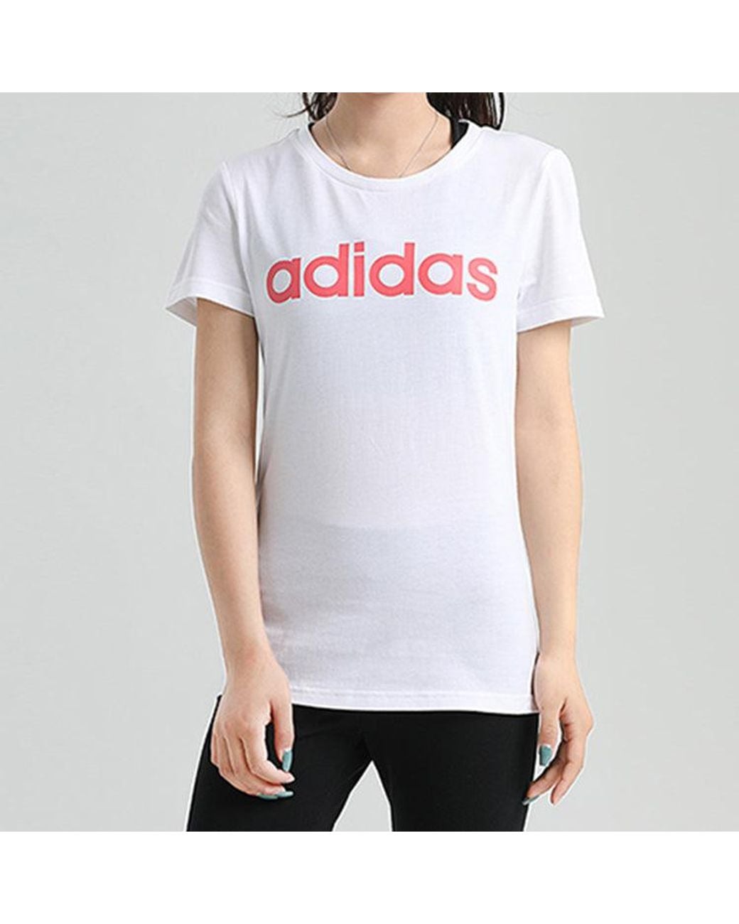Adidas White (Wmns) Neo Alphabet Casual Round Neck Short Sleeve