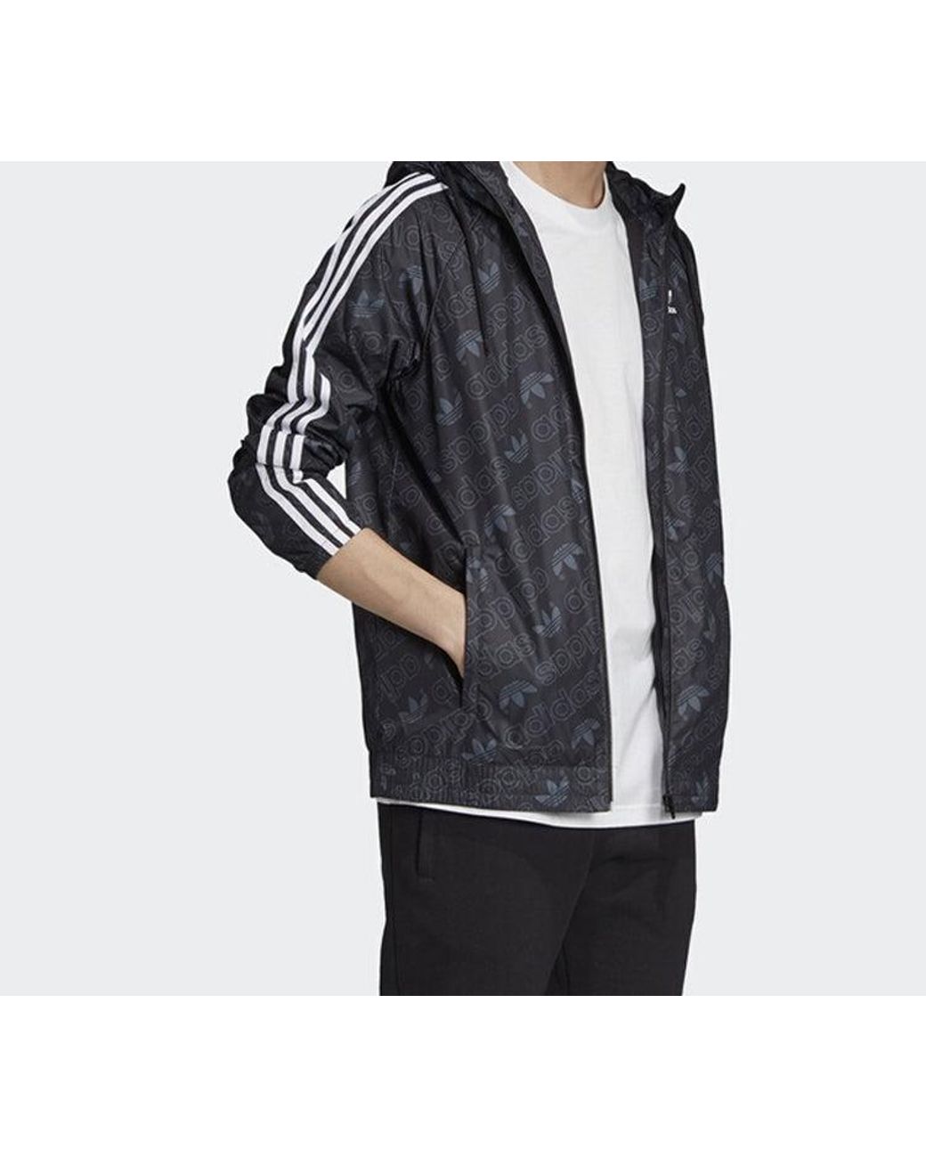 Adidas Blue Originals Mono Windbreak Logo Hooded Jacket for men