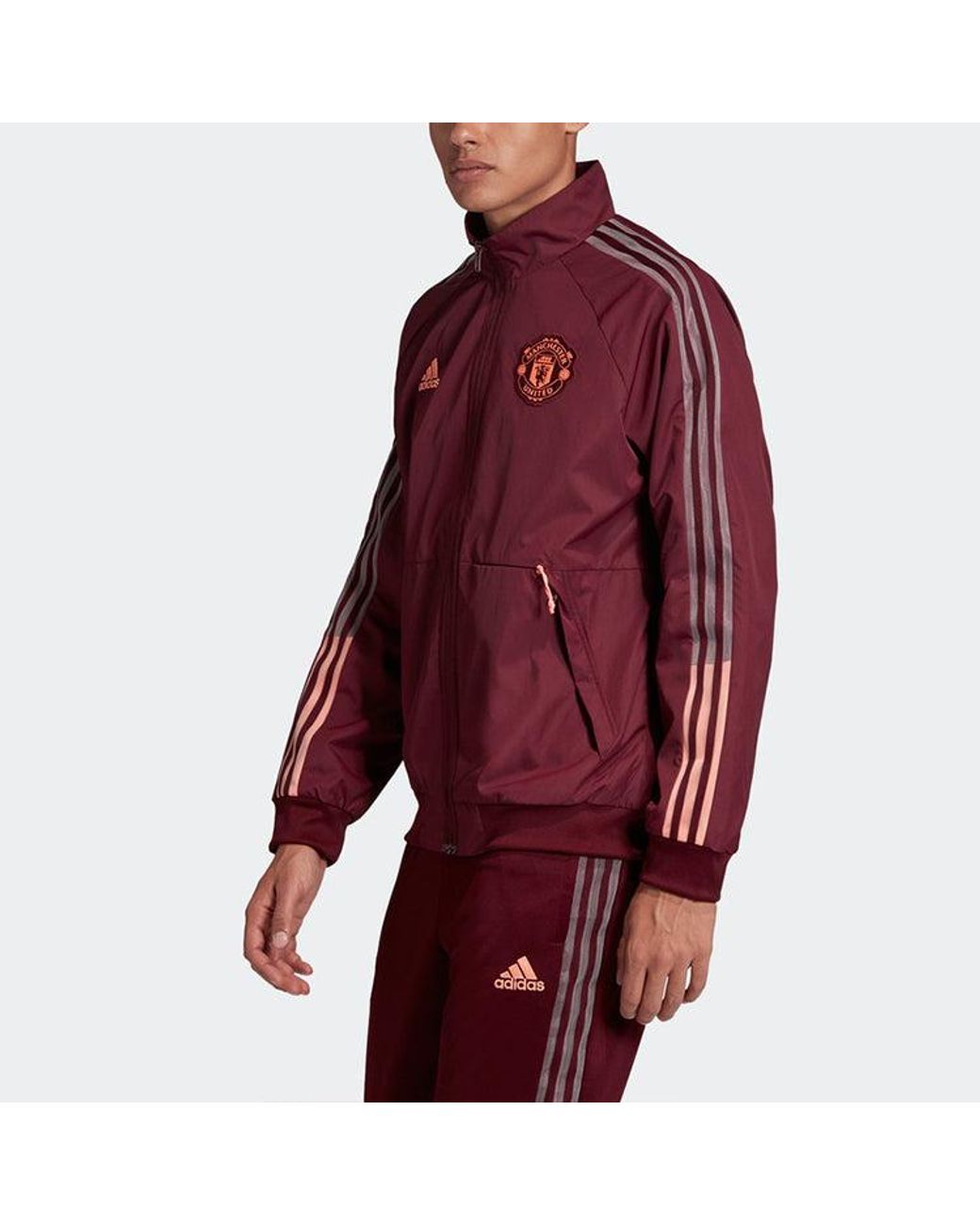 Adidas Red Mufc Anthem Jkt 20-21 Season Manchester United Soccer/Football Jacket for men