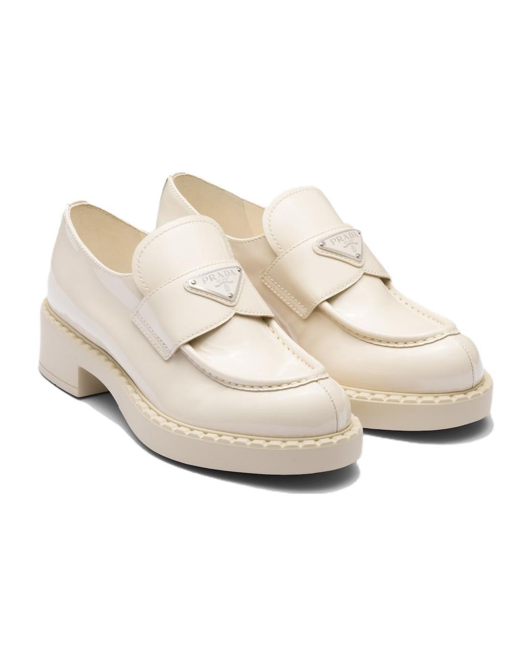 Prada Natural (Wmns) Chocolate Patent Leather Loafers 'Ivory'