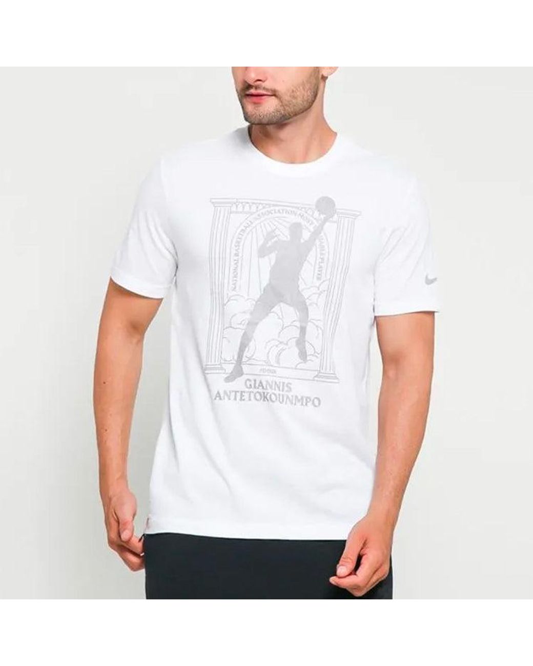 Nike White Mvp Series Milwaukee Bucks Basketball Sports Printing Round Neck Short Sleeve for men