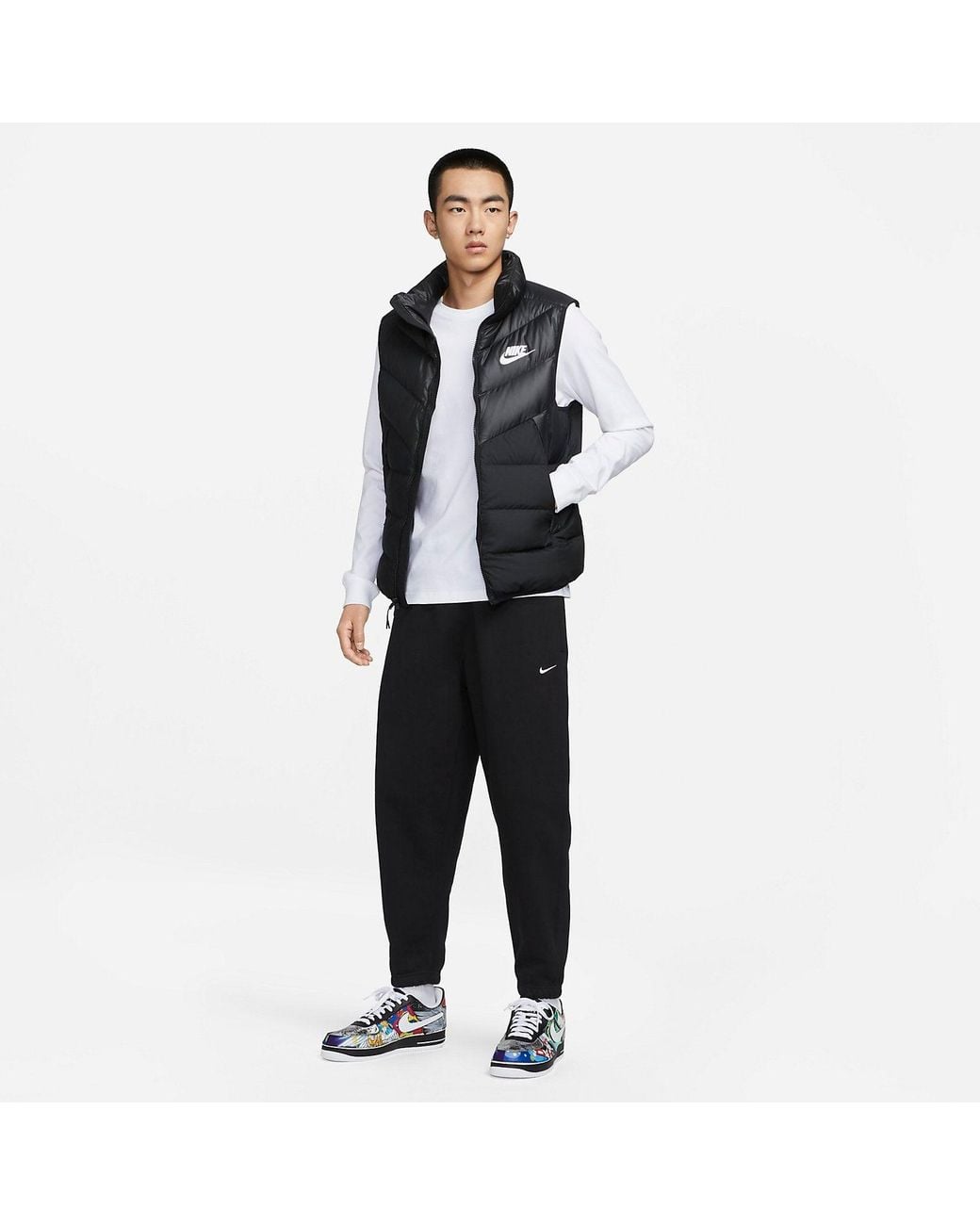 Nike Black Windproof Warm Stand Collar Down Vest for men